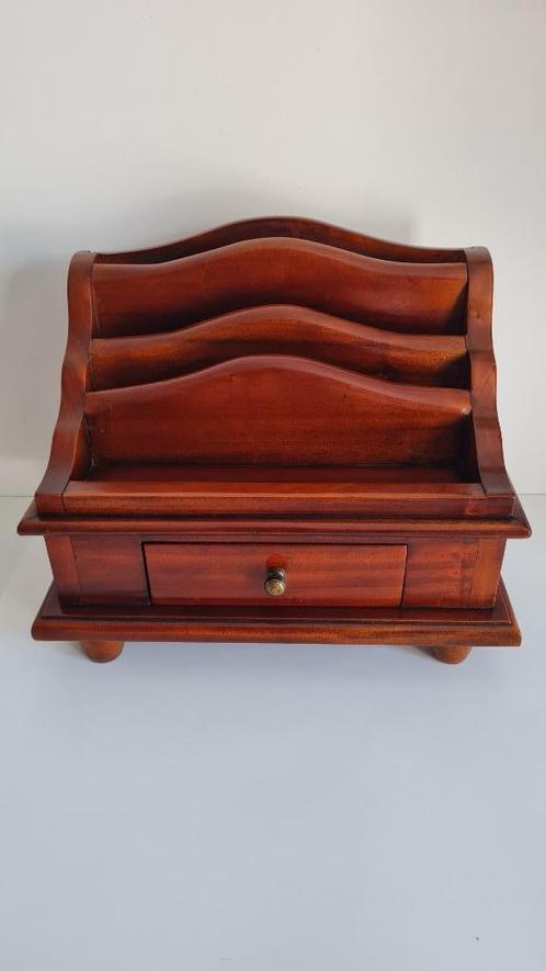 Unieke houten bureau-organizer / brievenhouder met lade, Antiek en Kunst, Curiosa en Brocante, Ophalen of Verzenden