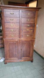 Meuble de métier 1900 en chêne avec 10 tiroirs et 2 portes, Ophalen, Gebruikt