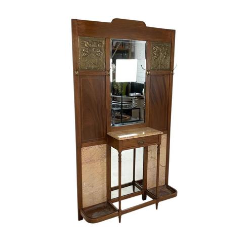 Staande Art Deco wandkapstok met spiegels en marmer platen,, Antiek en Kunst, Antiek | Woonaccessoires, Verzenden