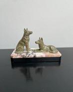 Antieke bronzen honden op marmer, Ophalen, Brons