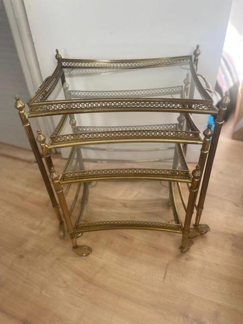 Nesting bijzettafeltjes, Huis en Inrichting, Tafels | Bijzettafels, Gebruikt, Rechthoekig, 60 cm of meer, 55 tot 75 cm, Glas, Ophalen