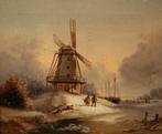 Winterlandschap op canvas uit 1852, Antiek en Kunst, Kunst | Schilderijen | Klassiek, Ophalen of Verzenden