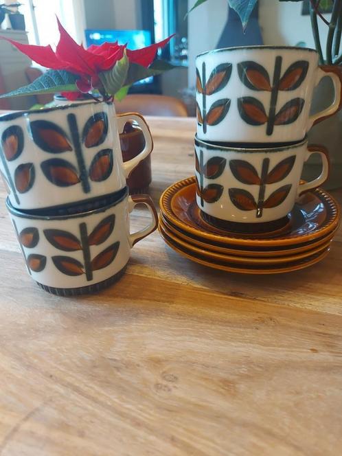 4 Vintage koffiesetjes Rambouillet – BOCH stijl, retro desig, Huis en Inrichting, Keuken | Servies, Gebruikt, Kop(pen) en/of Schotel(s)