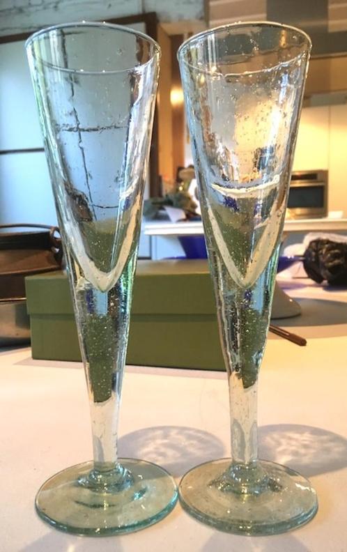 Set van 2 champagnefluiten uit de jaren 60, Antiek en Kunst, Antiek | Glaswerk en Kristal, Ophalen of Verzenden