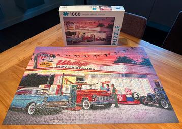 Rebo puzzel 1000 stukjes - Wally’s Service Station, Hobby en Vrije tijd, Ophalen, 500 t/m 1500 stukjes, Zo goed als nieuw, Legpuzzel