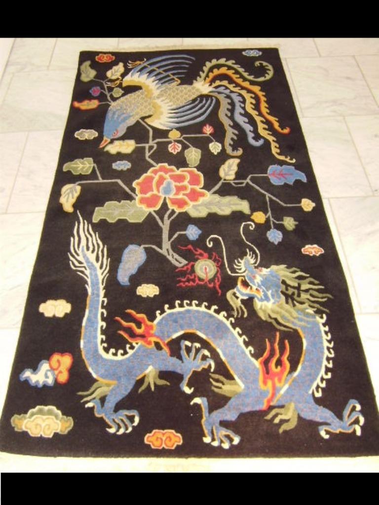 Tapijt met >>> KEIZERLIJKE 5 KLAUWEN DRAAK EN MYTHO VOGEL<<<, Ophalen, CHINEES, Nieuw, 50 tot 100 cm