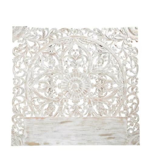 Tête de lit Maison du monde en manguier massif sculpté blanc, Huis en Inrichting, Slaapkamer | Bedden, Zo goed als nieuw, 160 cm