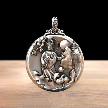 Ronde Lotus Avalokitesvara Hanger – 999 Zilver beschikbaar voor biedingen