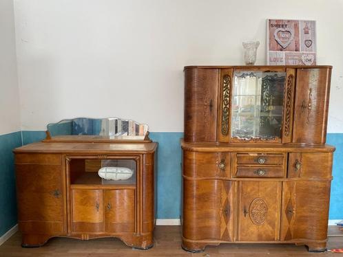 2 Vintage Houten Kasten met Glazen Deuren, Antiek en Kunst, Antiek | Meubels | Kasten, Ophalen