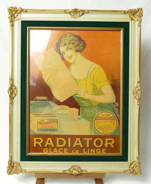 Panneau publicitaire « RADIATOR » dans un joli cadre, Collections, Marques & Objets publicitaires, Utilisé, Panneau publicitaire