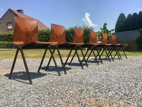 6 x Galvanitas S30 Industriële Stoel Pyramide 1960s, Huis en Inrichting, Stoelen, Gebruikt, Vijf, Zes of meer stoelen, Hout, Metaal