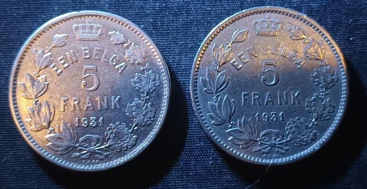 Lot: 1 belga, 5 frank 1931 VL, pos. A & B - Albert I, Postzegels en Munten, Munten | België, Setje, Verzenden