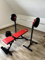 Fitnessbank met barbell en gewichten, Sport en Fitness, Ophalen, Zo goed als nieuw, Benen, Krachtstation