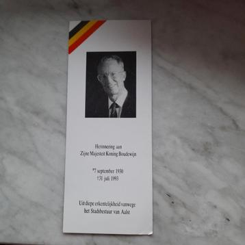 Herinnerings prentje Koning Boudewijn - Stadsbestuur Aalst. beschikbaar voor biedingen