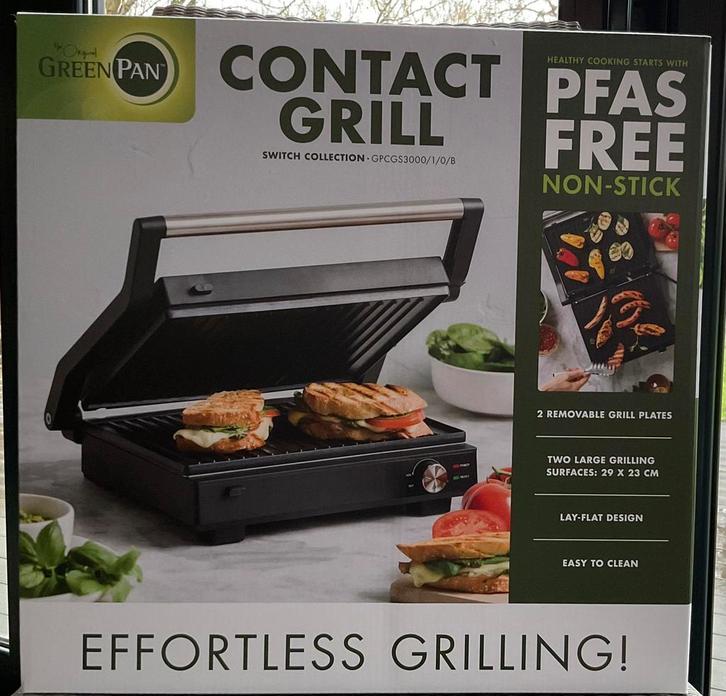Contactgrill switch GreenPan pfas free, Elektronische apparatuur, Contactgrills, Nieuw, Uitneembare platen, Vaatmachinebestendige platen
