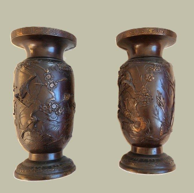 2 vases en bronze Edo Japon, Antiquités & Art, Antiquités | Vases, Enlèvement ou Envoi