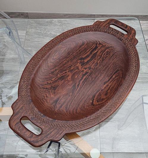 Plateau exotique en bois massif, Huis en Inrichting, Woonaccessoires | Schalen en Manden, Zo goed als nieuw, Hout