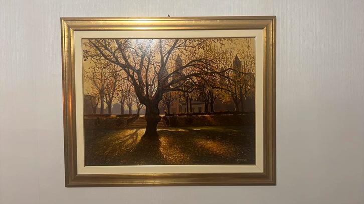 Schilderij met boom in lijst, Antiek en Kunst, Kunst | Schilderijen | Klassiek, Ophalen of Verzenden