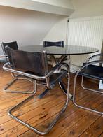 Ronde glazen tafel  (jaren 70) en 4 stoelen, Antiek en Kunst, Ophalen