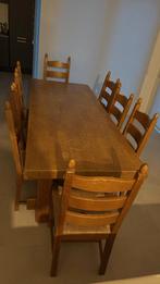 Massief eik houtentafel incl. 8 stoelen in topconditie, Ophalen, Hout, Massief, Eik, Eikenhout, 200 cm of meer