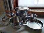 3 Kookpotten ,steel - en braadpan, Huis en Inrichting, Keuken | Potten en Pannen, Ophalen, Zo goed als nieuw