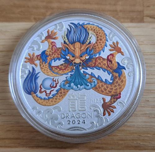 Perth Mint Lunar 3 Dragon/Draak 1oz zilver 2024 COLOURED, Timbres & Monnaies, Monnaies | Océanie, Monnaie en vrac, Argent, Enlèvement ou Envoi