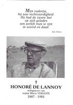 Bidprentje Honoré De Lannoy 1887- 1981, Verzamelen, Bidprentjes en Rouwkaarten, Bidprentje, Verzenden