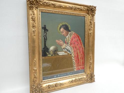 "Sint Lodewijk" schilderij olie op doek met borduurwerk, Antiek en Kunst, Antiek | Religieuze voorwerpen, Ophalen