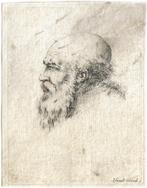 Israël Henriet ets "Portret Profiel Oude Man met Baard" 1645, Ophalen, Minder dan 50 cm, Gebruikt, Oorspronkelijke maker