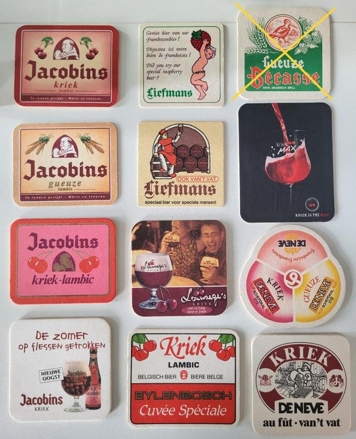 viltjes kriekbier timmermans lindemans mort subite jacobins, Verzamelen, Biermerken, Zo goed als nieuw, Viltje(s), Overige merken