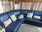 Blauwe leren hoeksalon, Huis en Inrichting, Ophalen, Gebruikt, Leer, 200 tot 250 cm
