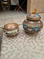 Vintage Chinese Cloisonne asbak en vaas met leeuw op deksel, Antiek en Kunst, Ophalen of Verzenden