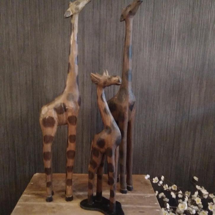 3 grote houten giraffen, Antiek en Kunst, Curiosa en Brocante, Ophalen of Verzenden