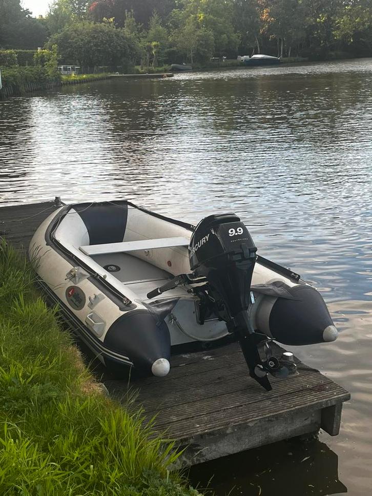 Rubberboot met mercury 9.9 pk buitenboordmotor, Watersport en Boten, Rubberboten, Zo goed als nieuw, Overige merken, Aluminium