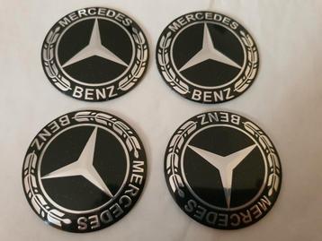 Mercedes wieldoppen stickers zwart 》4 x 56 mm