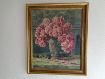 Tableau: Vase et fleurs. Signé: "Marie MOLITOR" Vintage beschikbaar voor biedingen