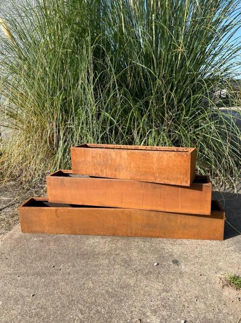 Cortenstaal plantenbak 60x14x14cm, Tuin en Terras, Bloembakken en Plantenbakken, Nieuw, Metaal, Binnen, Balkon, Tuin, Minder dan 30 cm