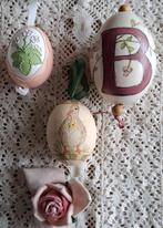 3 handbeschilderde echte eieren , B, gans en bloemen, PASEN, Gebruikt, -, -, Ophalen of Verzenden
