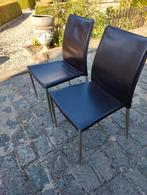 4 eetkamerstoelen - Leren bestoffing, zwart en bruin, Ophalen, Gebruikt, Bruin