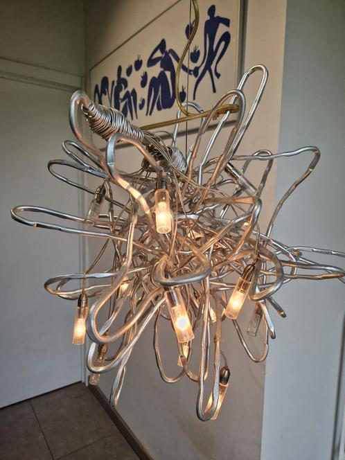 Massive hanglamp 15 lichtpunten staaldraad , design Egmond?, Antiquités & Art, Antiquités | Éclairage, Enlèvement ou Envoi