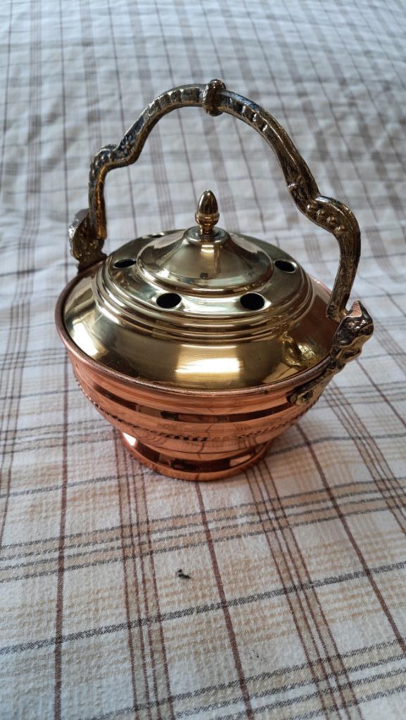 Vintage koperen verdamper met messing deksel, Antiek en Kunst, Antiek | Brons en Koper, Koper, Ophalen of Verzenden