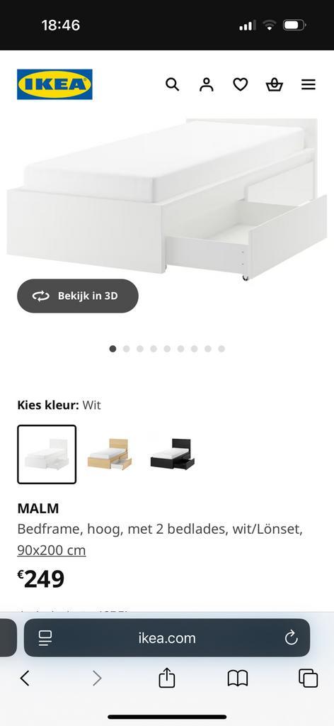 Ikea Malm 1 persoonsbed met 2 bedlades wit, Huis en Inrichting, Slaapkamer | Waterbedden, Zo goed als nieuw, Ophalen