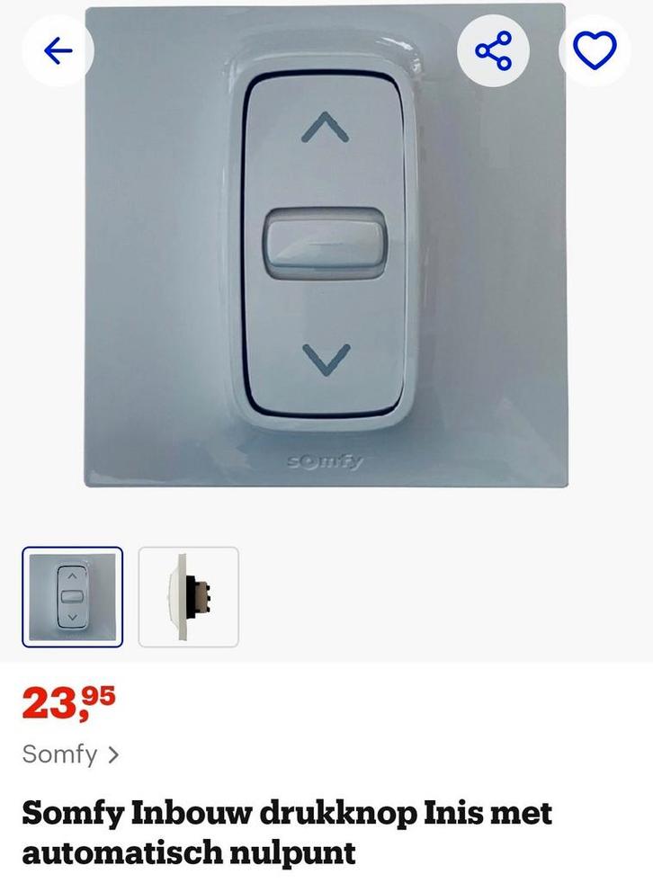 Schakelaar Rolluik Somfy, Doe-het-zelf en Bouw, Rolluiken, Nieuw, Ophalen