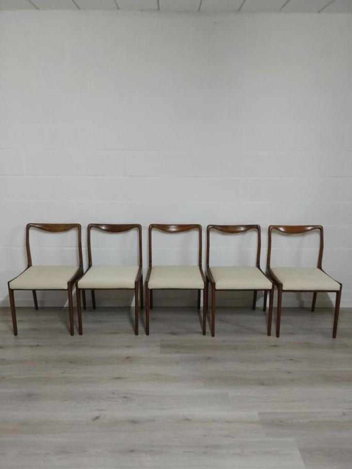 Set vintage mid century stoelen | Deens design, Huis en Inrichting, Stoelen, Zo goed als nieuw, Stof, Ophalen