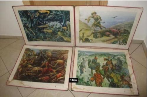 4 Antieke Bijbelse Schoolkaarten - 75x63, Antiek en Kunst, Antiek | Religieuze voorwerpen, Ophalen of Verzenden