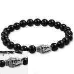 Bracelet élastique en perles d'onyx noir avec Bouddha, Bijoux, Sacs & Beauté, Bracelets, Enlèvement ou Envoi, Neuf