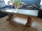 Salontafel en bureau in massief eik, Ophalen of Verzenden, Zo goed als nieuw, Glas