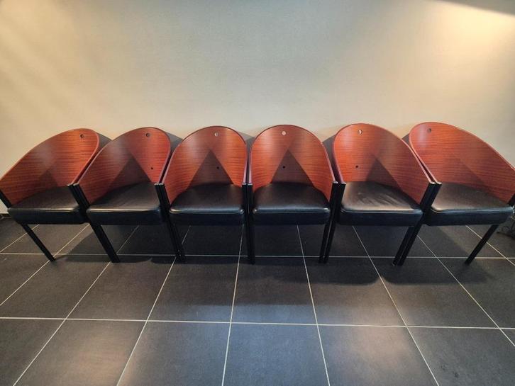 6x Philippe Starck Driade Costes stoel mahonie, Huis en Inrichting, Stoelen, Gebruikt, Vijf, Zes of meer stoelen, Hout, Leer, Metaal