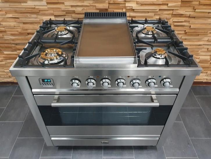 🔥Poêle Boretti deluxe 90cm acier inoxydable 1 four Frytop, Electroménager, Cuisinières, Comme neuf, Autoportant, 5 zones de cuisson ou plus