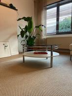 Vintage salontafel gerookt glas chroom jaren 70/80, Huis en Inrichting, Tafels | Salontafels, Ophalen, Zo goed als nieuw, Glas